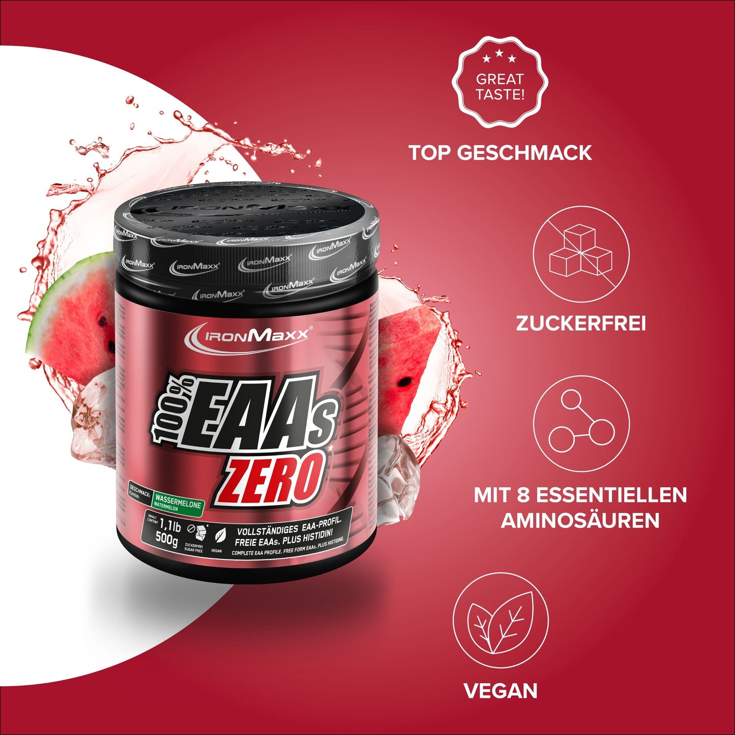 IronMaxx 100% EAAs Zero, Watermelon, 500g