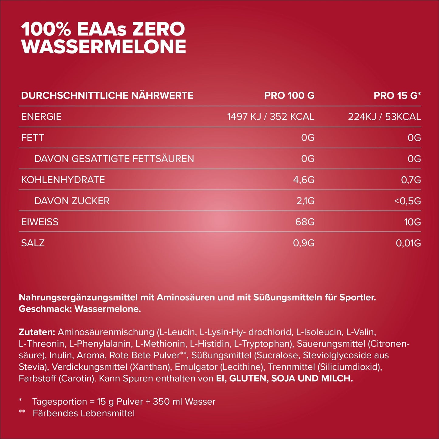 IronMaxx 100% EAAs Zero, Watermelon, 500g