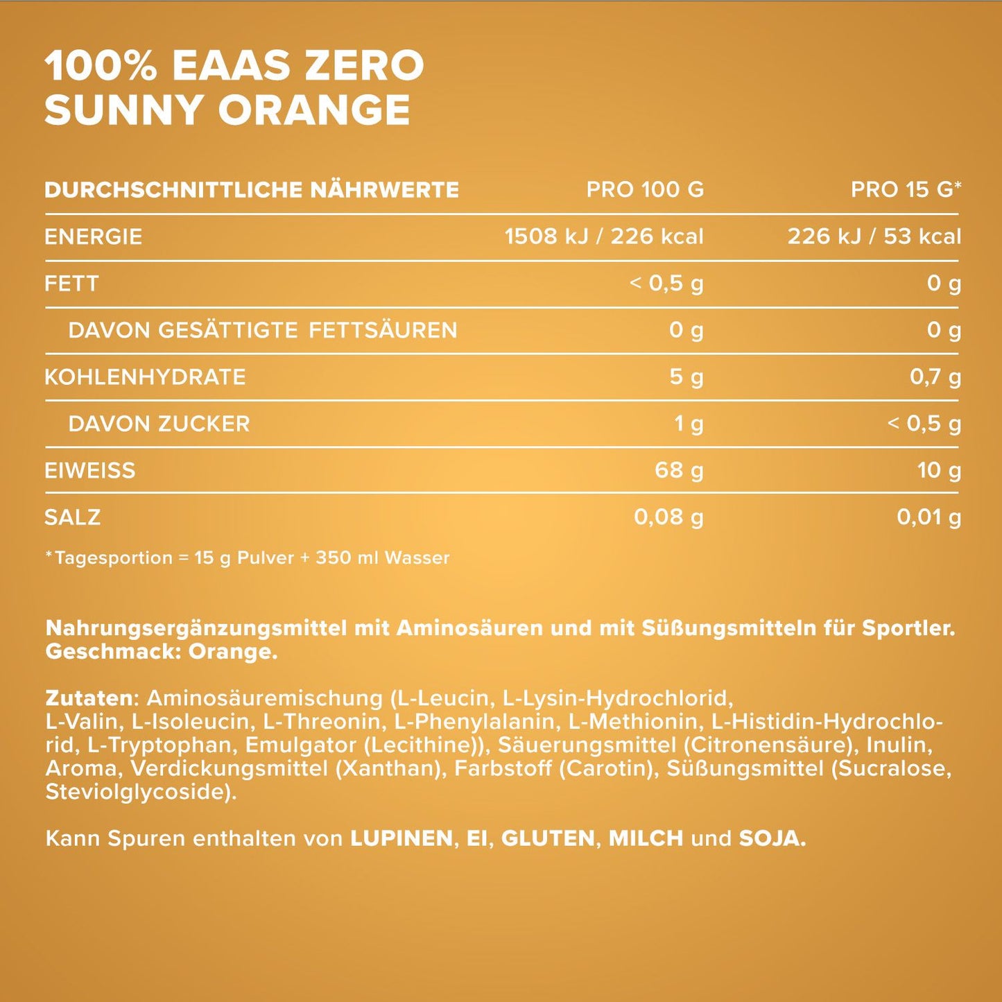 IronMaxx 100% EAAs Zero, Sunny Orange, 500g