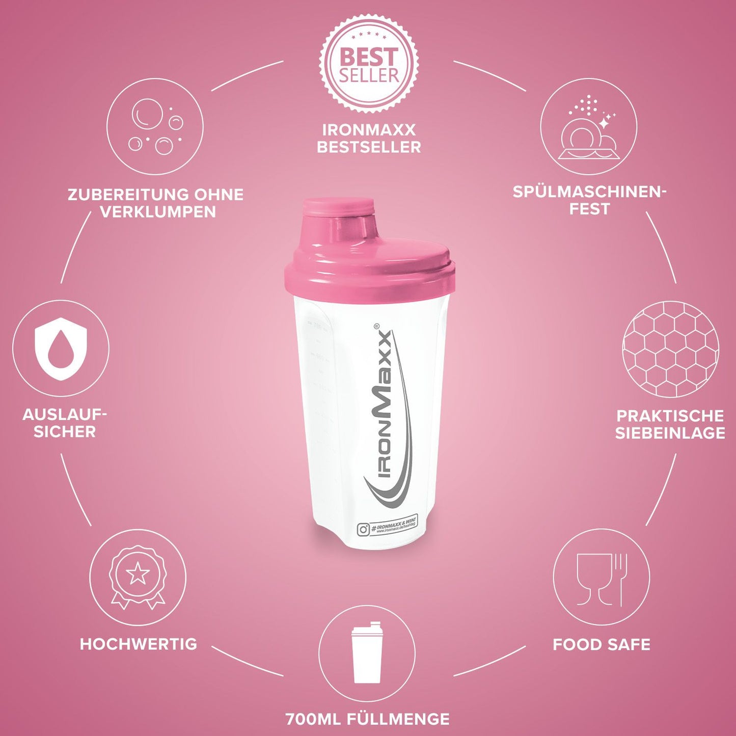 IronMaxx Shaker, Frozen White Rosa, 700ml