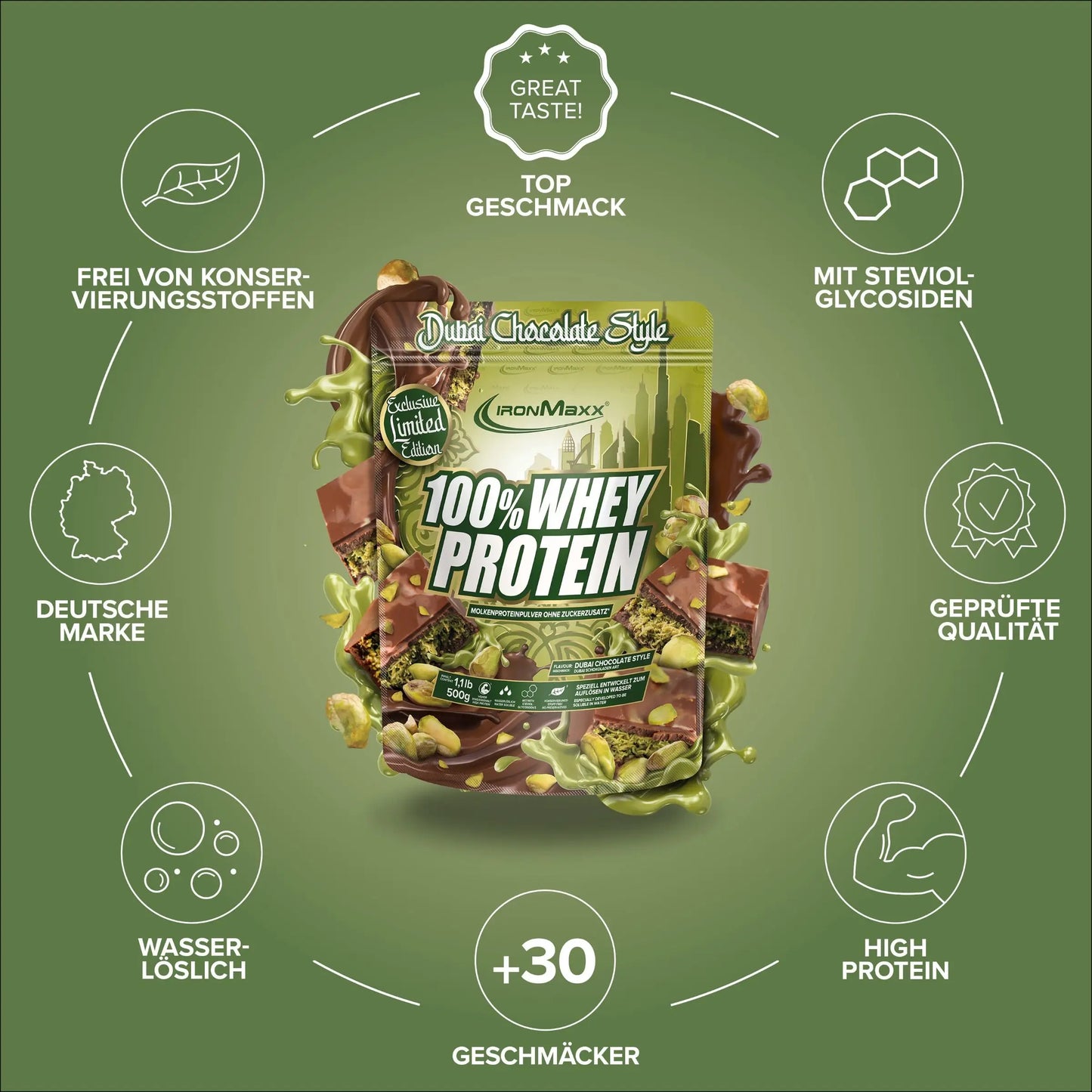 IronMaxx Whey Protein, Dubai Choclate Style, 500g