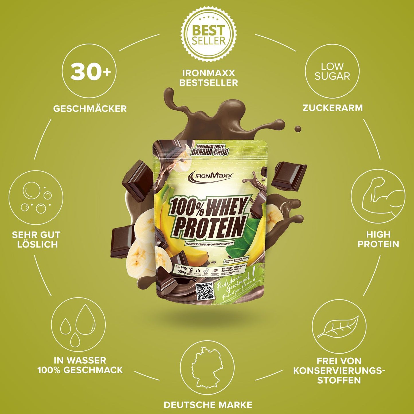 IronMaxx Whey Protein, Banana Choclate, 500g