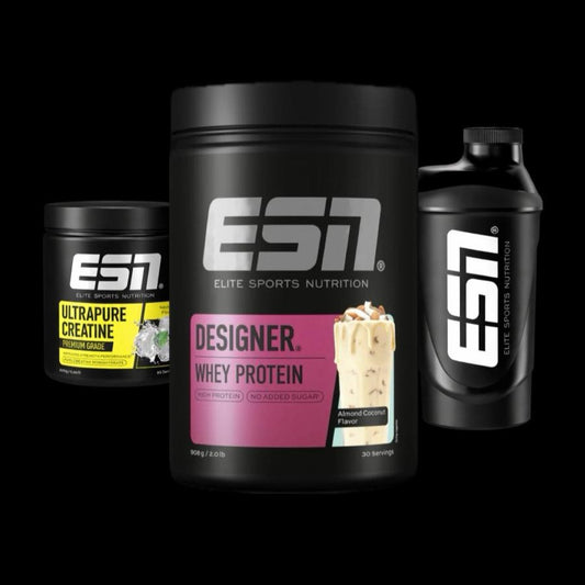 ESN Starter Bundle [Sorte: Almond Coconut]: Desinger Whey, Ultrapure Kreatin und Shaker