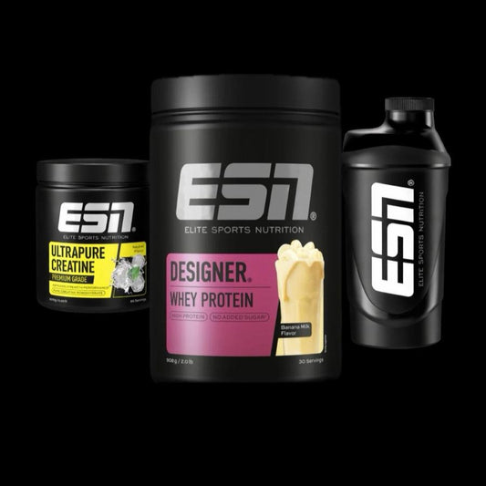 ESN Starter Bundle [Sorte: Banana Milk]: Desinger Whey, Ultrapure Kreatin und Shaker