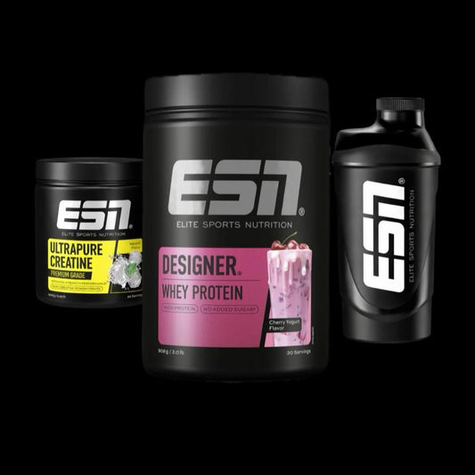 ESN Starter Bundle [Sorte: Cherry Yoghurt]: Desinger Whey, Ultrapure Kreatin und Shaker