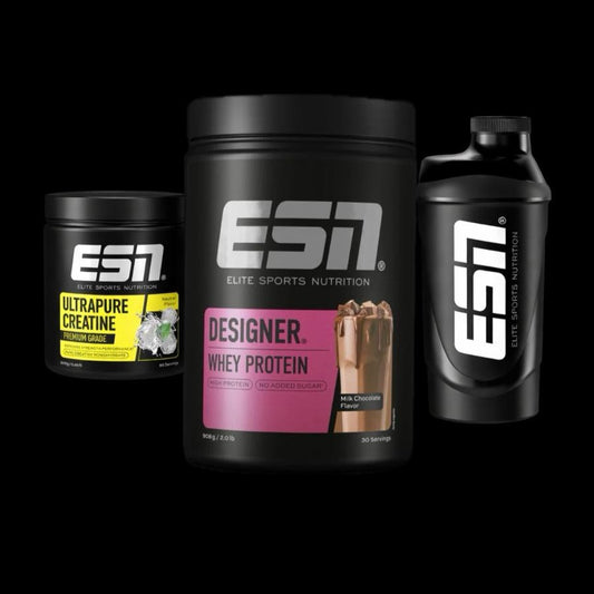 ESN Starter Bundle [Sorte: Milk Chocolate]: Desinger Whey, Ultrapure Kreatin und Shaker