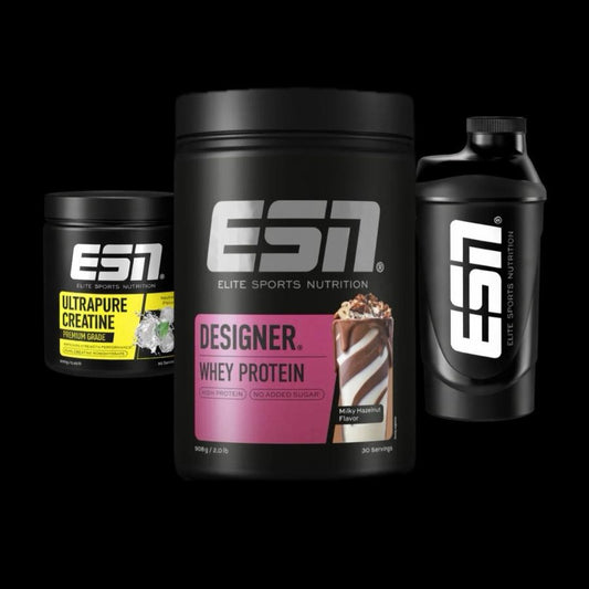 ESN Starter Bundle [Sorte: Milky Hazelnut]: Desinger Whey, Ultrapure Kreatin und Shaker