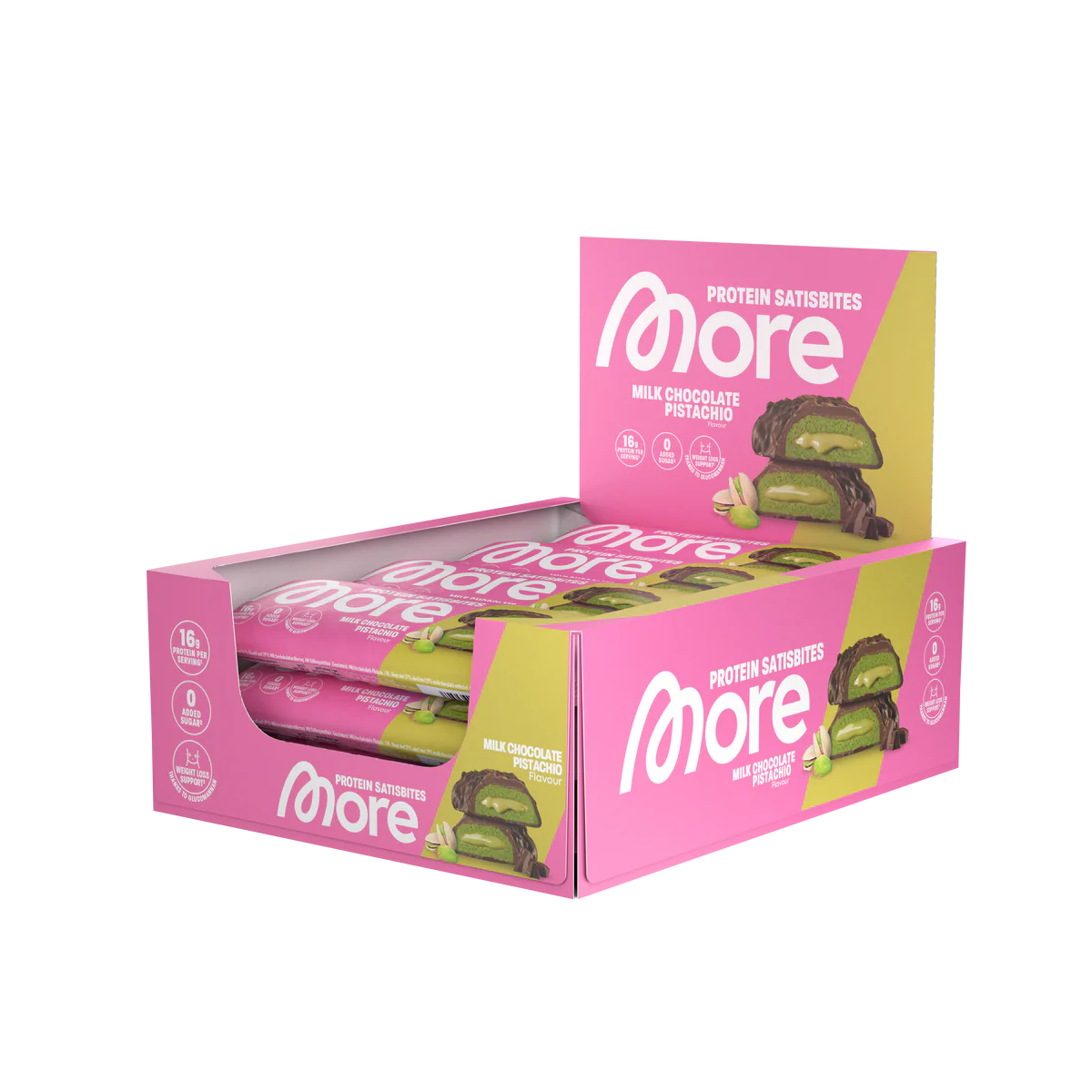 More Satisbites, Milk Chocolate Pistachio, Box 12 x (2x25g)
