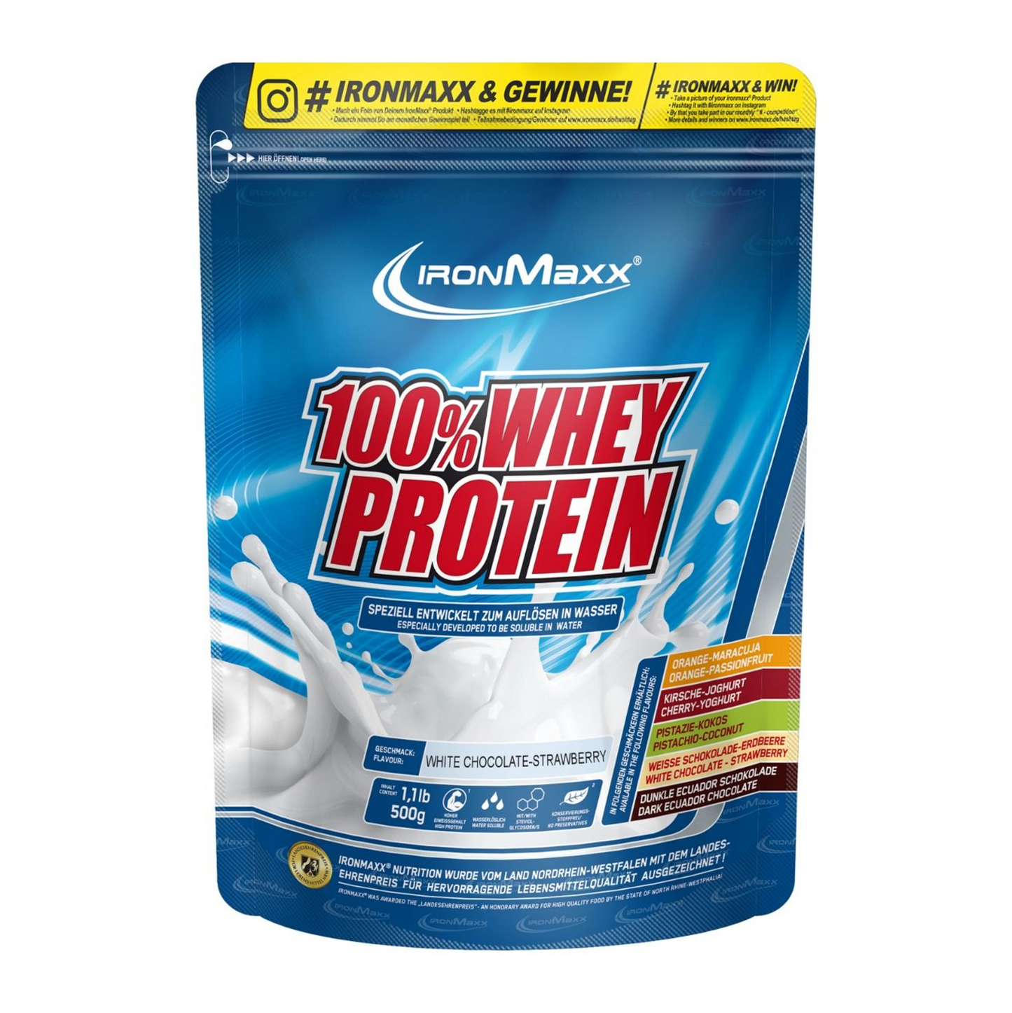 IronMaxx Whey Protein, White Choclate Strawberry, 500g