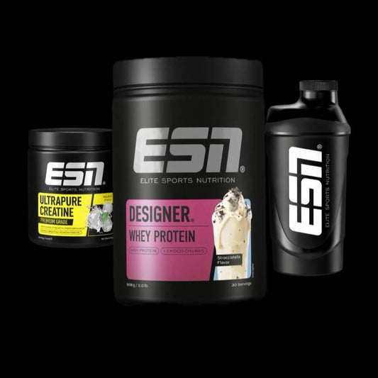 ESN Starter Bundle [Sorte: Stracciatella]: Desinger Whey, Ultrapure Kreatin und Shaker