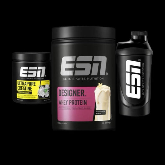 ESN Starter Bundle [Sorte: Vanilla Milk]: Desinger Whey, Ultrapure Kreatin und Shaker