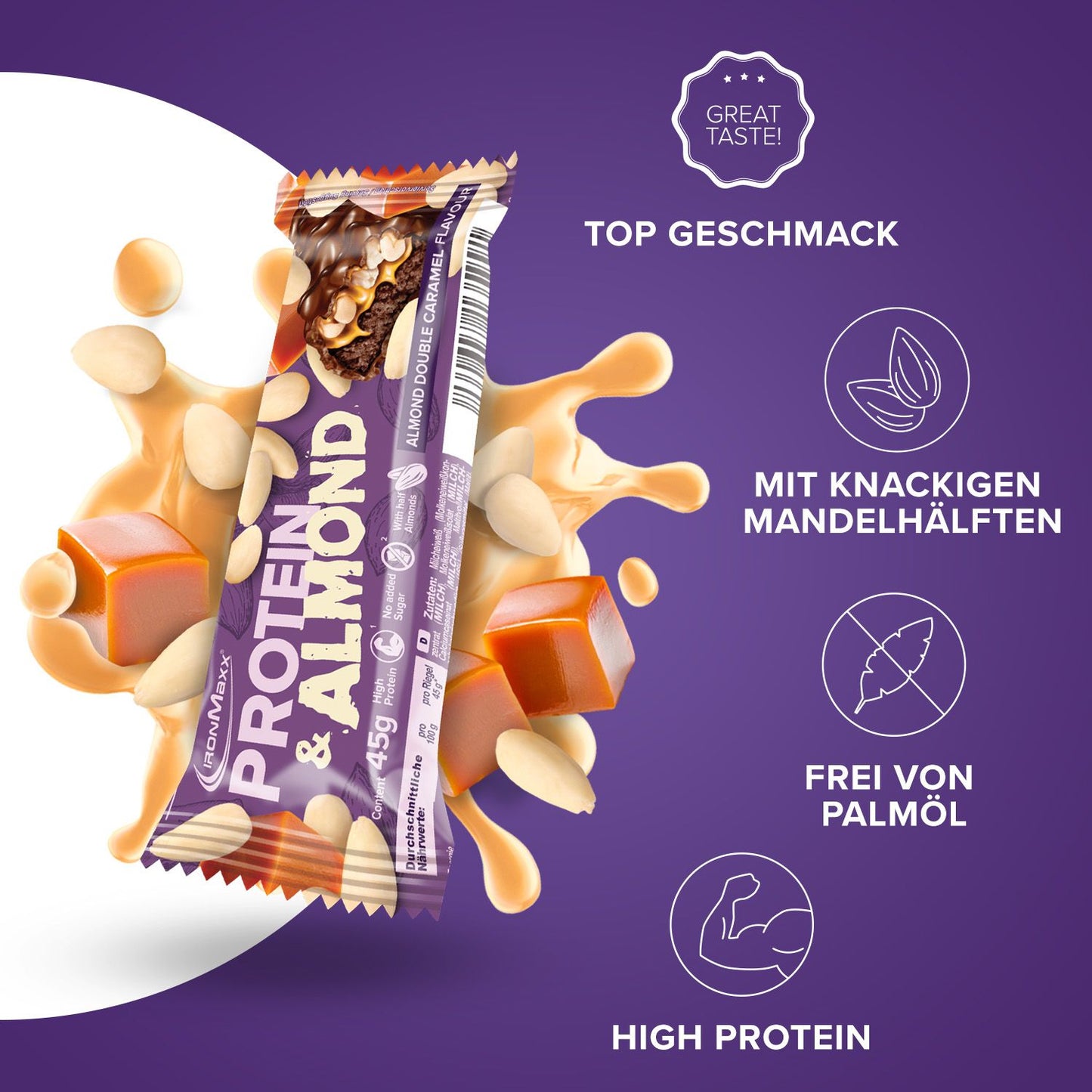 IronMaxx Protein & Almond, Double Caramel, 45g