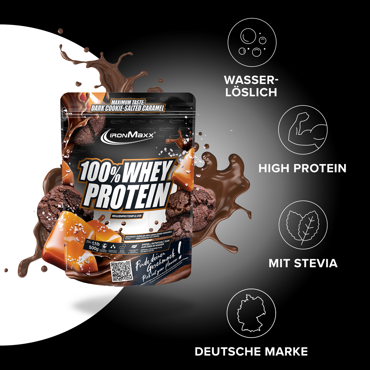 IronMaxx Whey Protein, Dark Cookie Salted Caramel, 500g