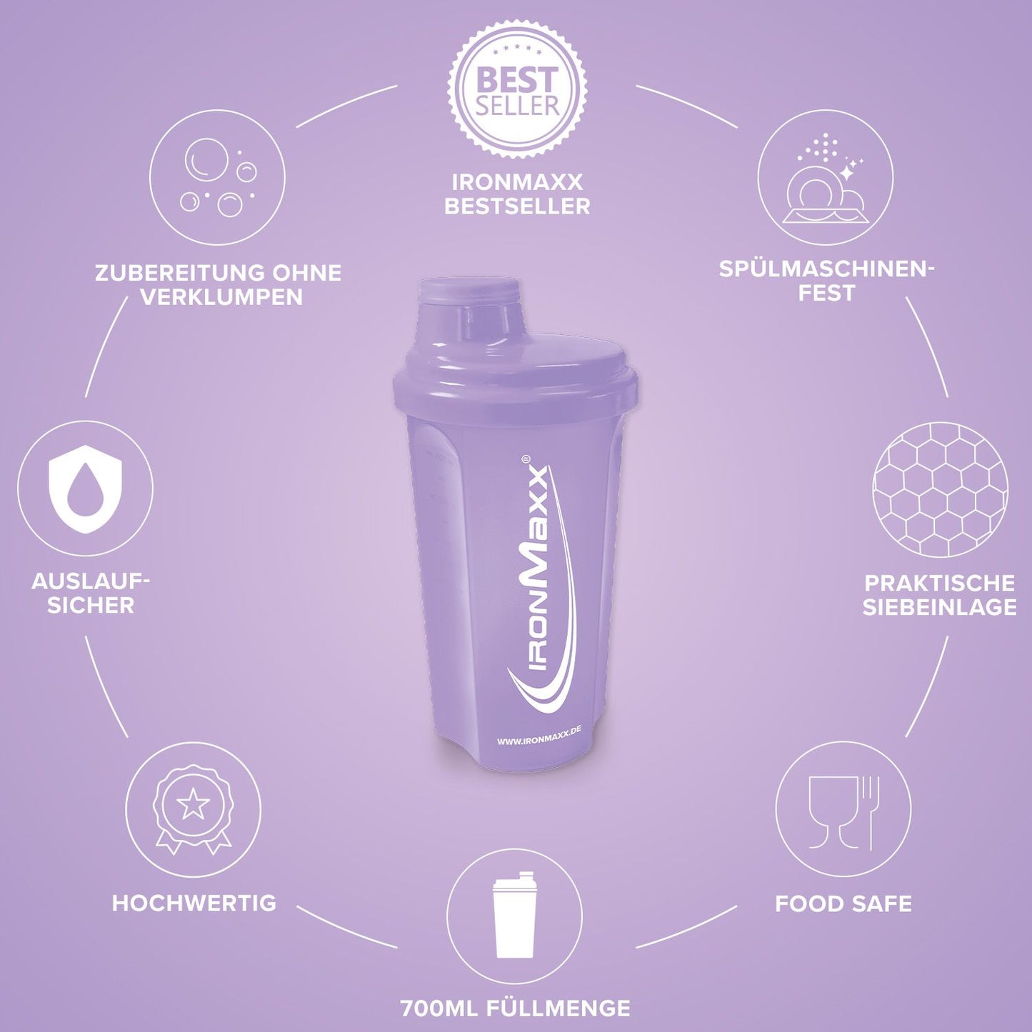 IronMaxx Shaker, Lavendel, 700ml