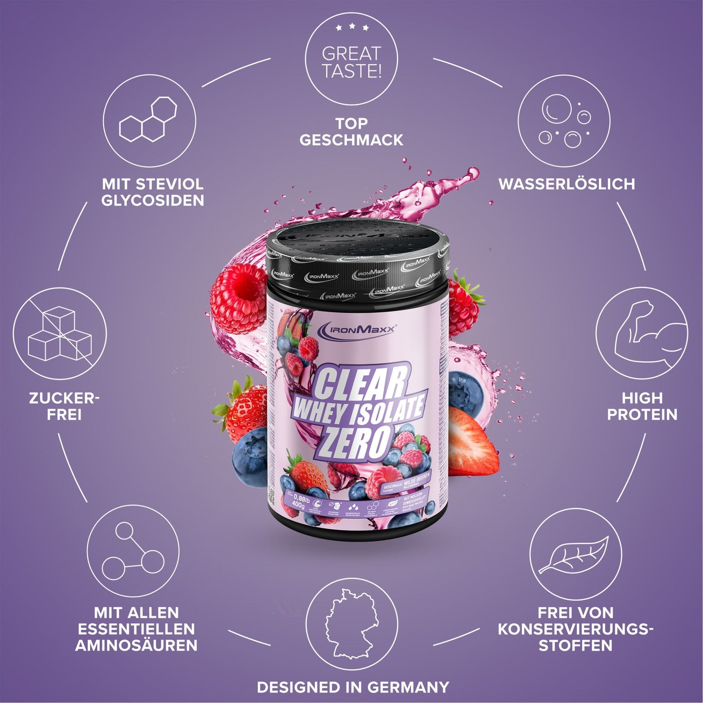 IronMaxx Whey Isolate Zero, Wild Berries, 400g