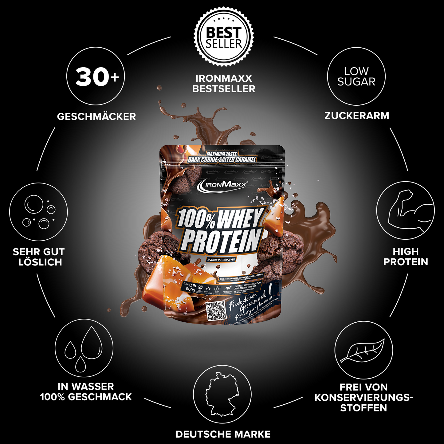 IronMaxx Whey Protein, Dark Cookie Salted Caramel, 500g